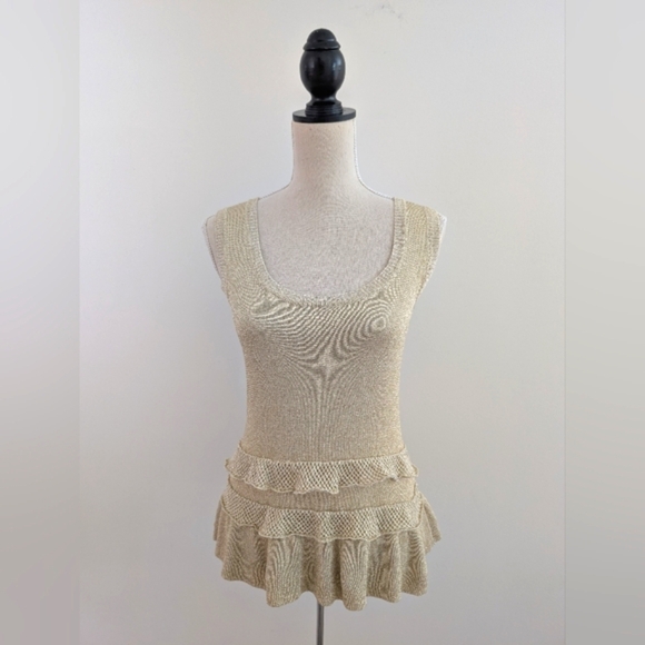 Valentino Roma Gold Metalic Knit Ruffle Sleeveless Top - Picture 3 of 12